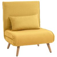 homcom sofa cama individual sofa cama plegable con respaldo ajustable 5 posiciones tapizado con cojin 72x75x85 cm amarillo   aosom espana