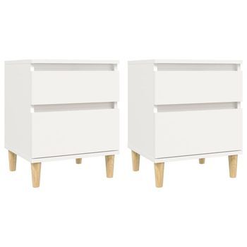 Mesita De Noche 35x40x50 Cm Madera Trabajada Y Madera Maciza De Eucalipto - Blanco