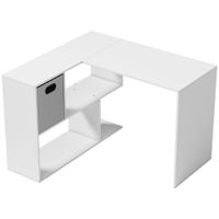 homcom escritorio de esquina escritorio para ordenador con cajon de tela y compartimentos abiertos 110 x 100 x 75 cm blanco   aosom espana