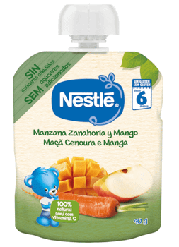 Naturnes Nestlé Bolsa de Frutas Manzana, Zanahoria y Mango +6m 90 gr