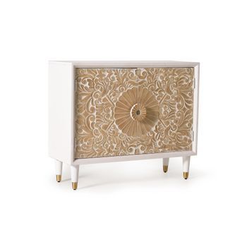 Aparador Madera De Mango Blanco Y Detalles En Dorado