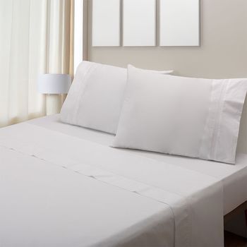 Juego Sábanas 100% Algodón Percal 200 Hilos Vainica 30 Cm Jade 200 Cm (dos Almohadones) Rufino Diaz, Blanco