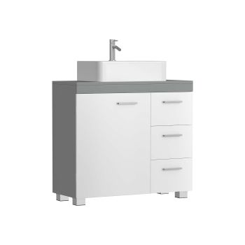 Mueble Bajo Lavabo, Blanco Nube + Gris Paloma / Apto para lavabos de pie