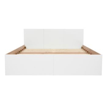Cama Doble 160×200 Cm En Madera - Con 2 Cajones Y Somier - Blanco Y Natural (colchón No Incluido)