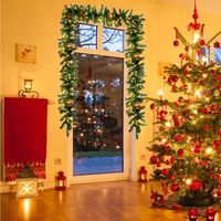 guirnalda de navidad de pino iluminada 270 cm guirnalda artificial con 100 luces led pinas bayas rojas decorativa con temporizador cfw11555