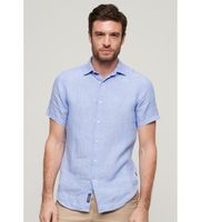 superdry para hombre m4010608a camisa informal de lino studios azul s casual manga corta