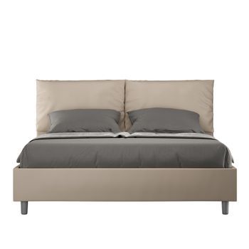 Cama Sin Somier Acolchada 160x210 Cuero Sintético Gris Paloma Antea