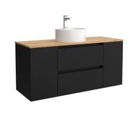 mueble de bano bequia 120cm  coqueta 1 puerta centrado  encimera  lavabo posar negro mate 120x45x54
