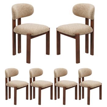 Set De 6 Sillas De Comedor De Chenilla Madera Maciza 53.3x50.8x78.7cm Camello