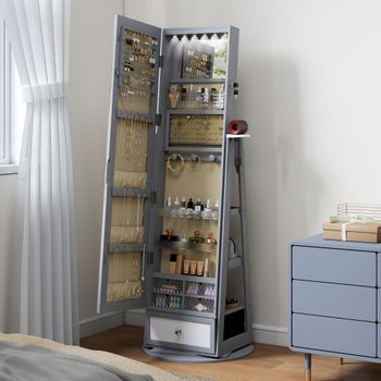 Espejo Joyero De Mdf Vidrio Homcom 56x56x164 Cm Gris Claro