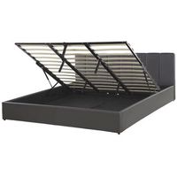 cama con somier de piel sintetica gris oscuro 180 x 200 cm cabecero almacenaje dreux