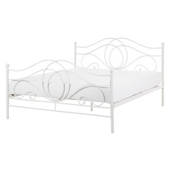 Cama De Metal Blanca Estructura Somier De Listones 140 X 200 Cm Cabecero Romántico Clásico Boho Lyra