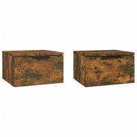 pack 2 uds mesitas de noche  mesa auxiliar  mesilla de pared color roble ahumado 34x30x20 cm
