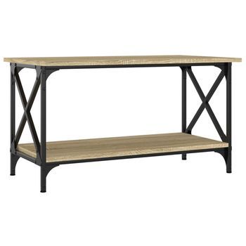 Mesa De Centro 80x45x45 Cm Madera Trabajada Y Hierro Con Recubrimiento En Polvo - Marrón
