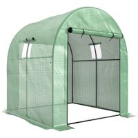 outsunny invernadero de tunel con 2 puertas enrollables 2 ventanas de malla y marco de acero cubierta pe 135gm anti-uv verde   aosom espana