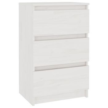 Mesita De Noche | Mesa Auxiliar | Mesilla Madera Maciza De Pino Blanca 40x29,5x64 Cm