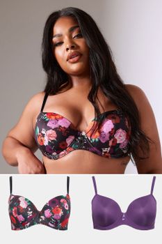 Yours Juego 2 Sujetadores Con Aros: Morado Y Negro Floral