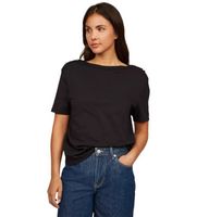 tommy hilfiger para mujer ww0ww42907 camiseta amplia de rayas con cuello barco negro s casual algodon manga corta
