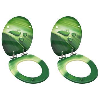 Asiento Wc Tapa Cierre Suave 2 Uds Mdf Verde Diseño Gota Agua Vidaxl