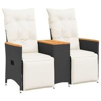 sofa de jardin reclinable de 2 plazas  sofa de exterior con mesa ratan pe negro