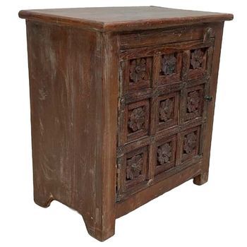 Mesita De Noche De Madera Acabado Artesanal Marrón 58x34x60h Cm