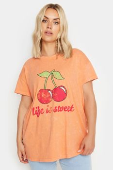 Yours Camiseta Naranja De Cerezas En Algodón, Mujer Curvy Y Tallas Grandes, Yours