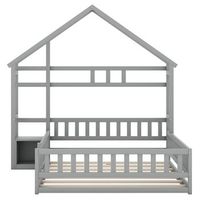 cama cabina para ninos 140x200cm con mesita de noche y barandillas de seguridad somier gris
