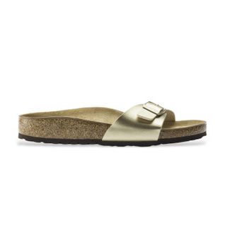 Birkenstock para mujer. 1016107 Sandalias Madrid (Ajuste Estrecho) dorado (40), Plano, Ninguno, Casual