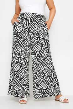 Yours Pantalón Palazzo Blanco Y Negro Estampado, Mujer Curvy Y Tallas Grandes, Yours