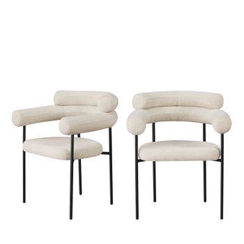 Lote de 2 sillas de mesa de tela boucle y metal - beige