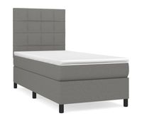 cama box spring con colchon tela gris oscuro 90x200 cm bloques con cuadros