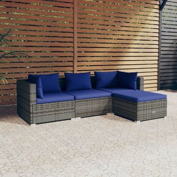 Conjunto De Sofás De Jardín 4 Uds | Mueble Jardin Mesa Y Sillas Y Cojines Ratán Sintético Gris Cfw588310