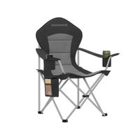 silla de camping plegable con respaldo alto y portavasos negro  gris