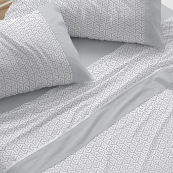 Juego De Sábanas 100% Algodón Extrasuave Diseño Étnico Mostaza 200 X 190/200 Cm - Gris - Burrito Blanco