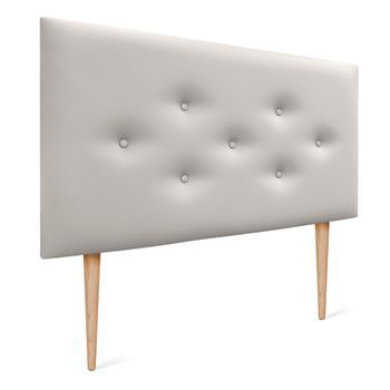 Dhome Cabecero De Polipiel Con 3 Hileras Intercaladas De Botones Y Patas Cabezal Tapizado Cama Lujo (blanco Hueso, 110cm)