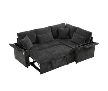 Sofá cama 4 plazas convertible derecho de tela con almacenaje,gris