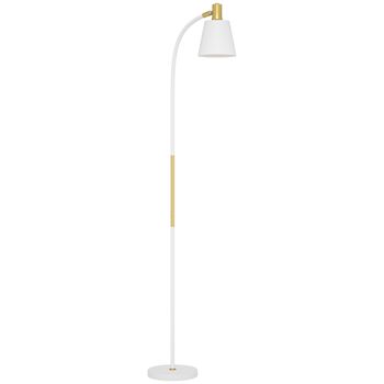 HOMCOM Lámpara de Pie LED con Altura Ajustable y Pantalla para Lectura 49x21x127-160 cm Blanco y Dorado