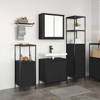 Vidaxl Juego De Muebles De Baño 3 Uds. Roble Negro 36 X 35 X 165 Cm