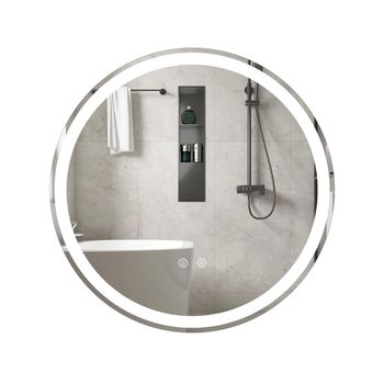 Costway Espejo Redondo Iluminado LED de 60 cm Espejo de Baño Montado en la Pared con Brillo Ajustable Control Táctil