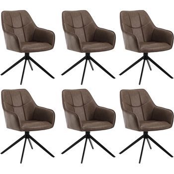 Set 6 Sillas De Comedor Giratorias 360° En Piel Sintética Y Metal Sillas De Cocina Con Respaldo 45x41x86cm - Marrón - Woltu