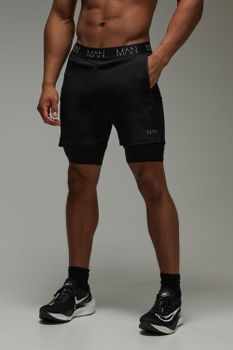 Pantalón Corto Man Active Deportivo 2 En 1, Negro