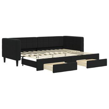 Sofá Cama | Cama Para Adultos Nido Con Cajones Terciopelo Negro 80x200 Cm