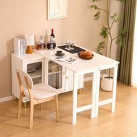 mesa de comedor blanca con almacenaje y bandeja giratoria