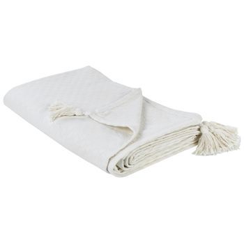 Colcha Con Borlas Para Cama Algodón 220 X 200 Cm Blanco Crema Lindula