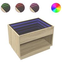 mesa de centro de salon de diseno moderno con led 70 x 50 x 50 cm madera de ingenieria y cristal dec037487