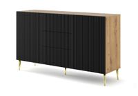 comoda efecto madera crema  negro y dorado led