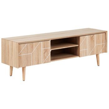 Mueble Tv Madera Clara 150 X 39 Cm 2 Armarios Estantes Gestión Cables Franklin