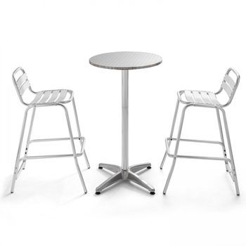 Mesa De Bar De Aluminio Y 2 Taburetes Oviala