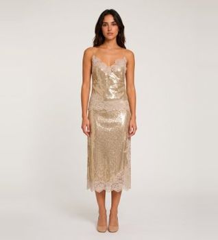 Marella para mujer. 2623776011200 Falda de Tul con lentejuelas Llring dorado (M), Bronce