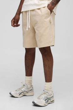 Tall Elasticated Waist Relaxed Fit Carpenter Shorts, Beige